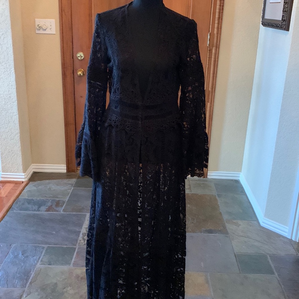 Beautiful maxi black lace coverup which can also be worn as a topper over jeans.